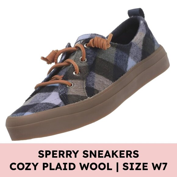 Sperry Crest Vibe Plaid Wool Sneakers Women’s 7 Navy Black Blue Cozy Fall Shoes - Picture 1 of 9